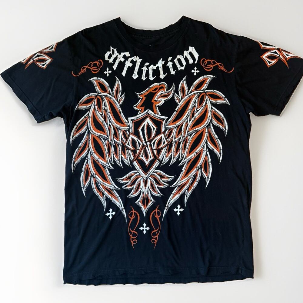Affliction Eagle Shirt 2XL Black Georges St Pierre Short Sleeve Streetwear
